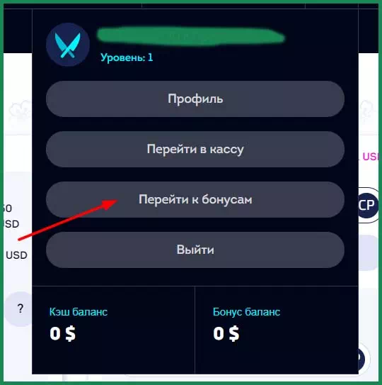 открыть раздел бонусы
